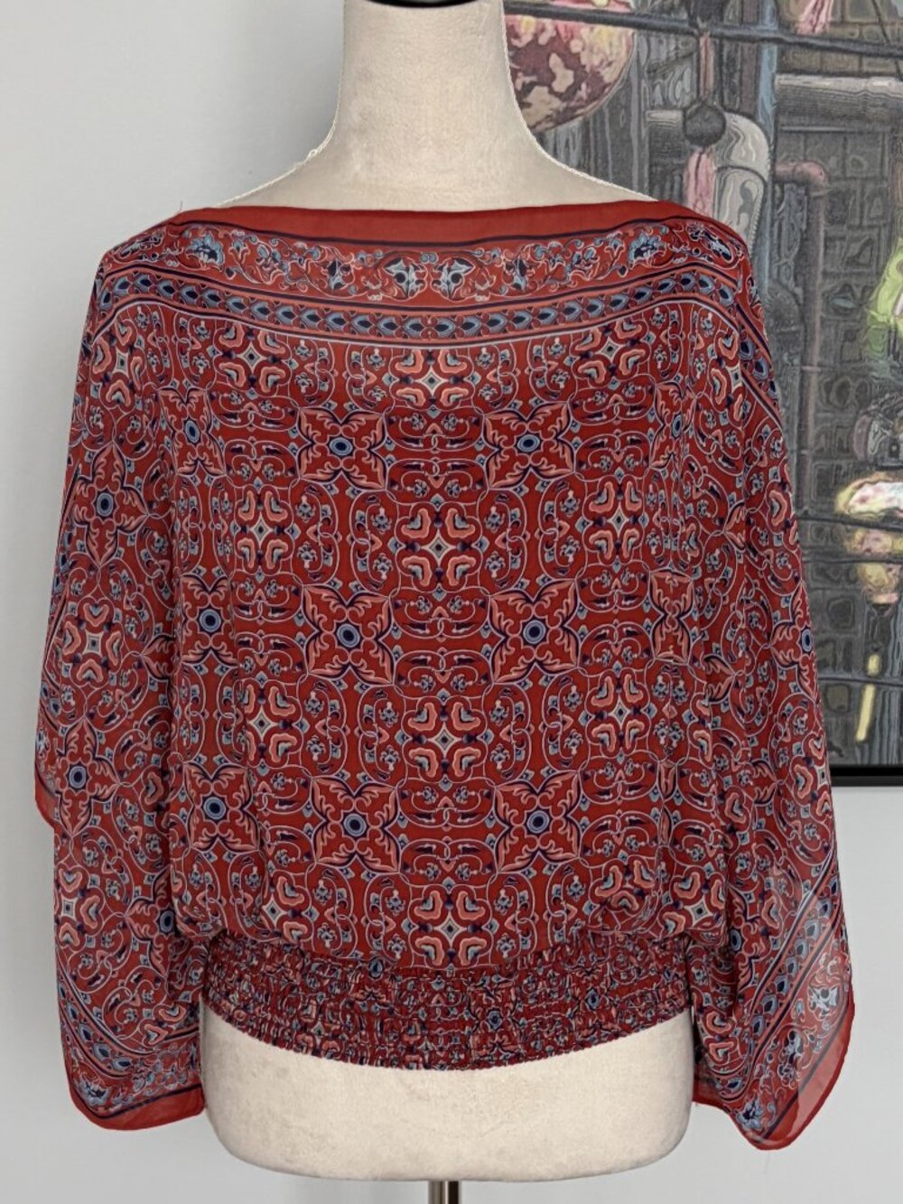 Max Studio Rust/Blue Split Kimono Sleeve Top M